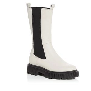 KURT GEIGER stunning Womens Ivory 1" Platform Round Toe  Leather Boots …